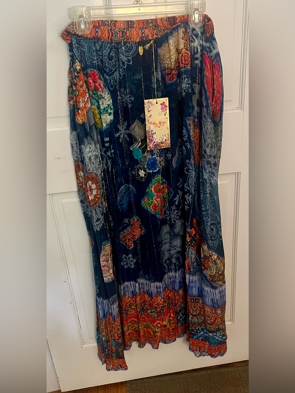 Bohemian Navy Floral Patchwork Maxi Skirt by Ruby Yaya